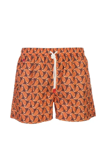 Slip de baie Kiton cu imagine cu model paisley maro