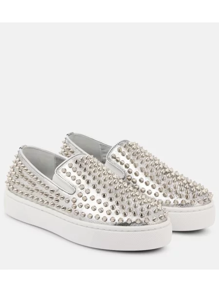 Sneakerși Christian Louboutin din piele slip-on argintiu