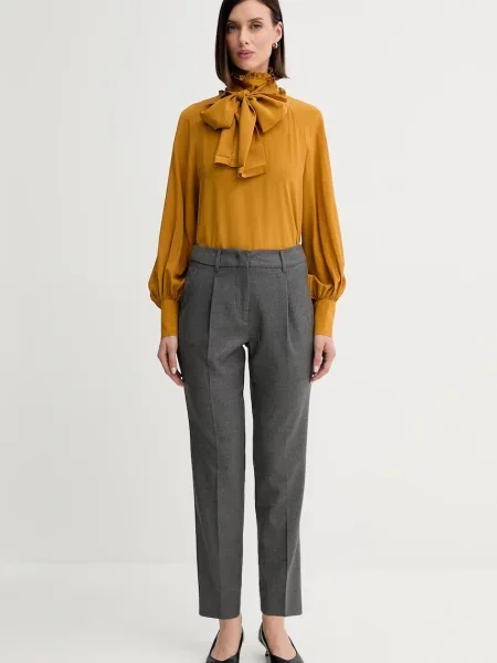 Штани з вовною Weekend Max Mara CALDAIA фасон chinos висока посадка сірий