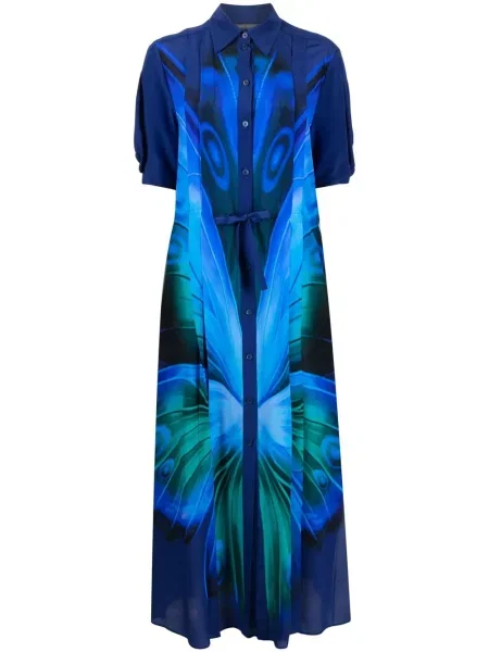 Rochie tip cămașă Alberta Ferretti cu imagine cu imprimeu abstract albastru