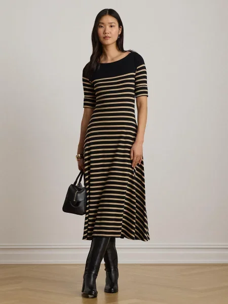 Lauren Ralph Lauren Pletené šaty béžová čierna
