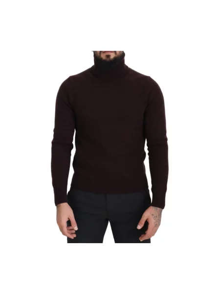 Sweter z golfem Dolce And Gabbana wełniany z wysokim kołnierzem brązowy