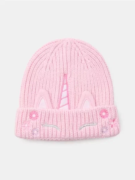 Sinsay Beanie čepice s výšivkou pastelová růžová