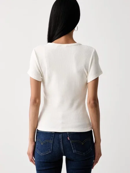 Levi's T-shirt z modalem RORY BUTTON THROUGH SS beżowa