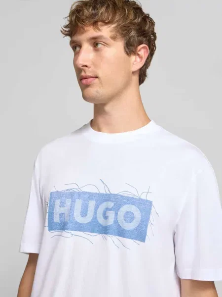 T-shirt o kroju regular fit z czystej bawełny model Naxter' Hugo Blue biała