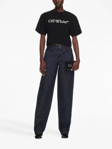 Žakardinis tiesūs džinsai Off-white su autografu