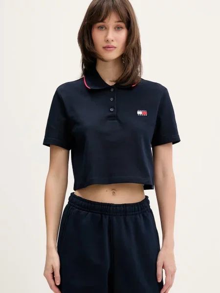 Tommy Jeans πόλο γυναικείο με ελαστάν μπλε