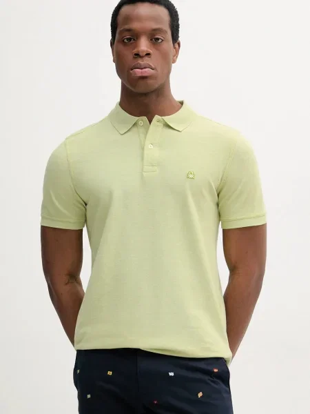 Тениска с яка United Colors of Benetton с меланжов десен зелено