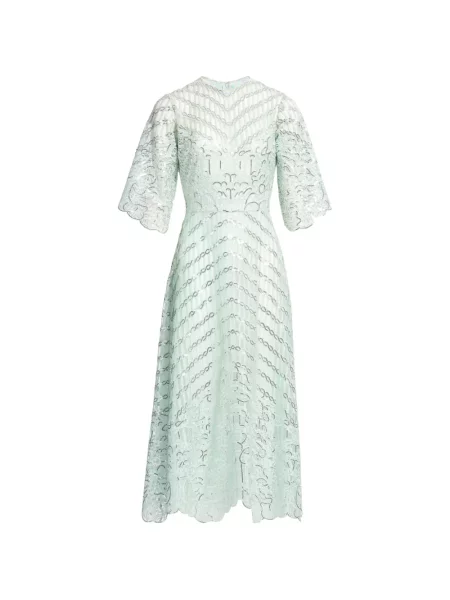 Rochie midi Elie Saab cu broderie din dantelă verde