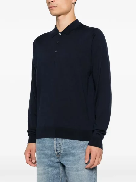 Lung tricou polo John Smedley albastru