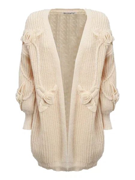 Influencer Geacă tricotată crem