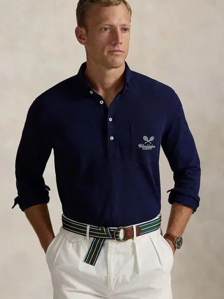 Majica dugih rukava Polo Ralph Lauren tamno bez uzorka plava