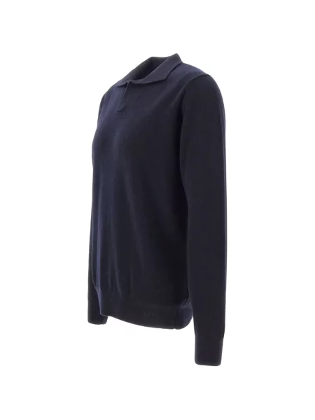 Lung tricou polo Della Ciana tricotate albastru