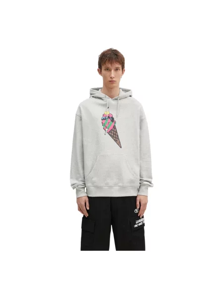 ICECREAM bluza Cone Man Popover Hood z kapturem z nadrukiem szary