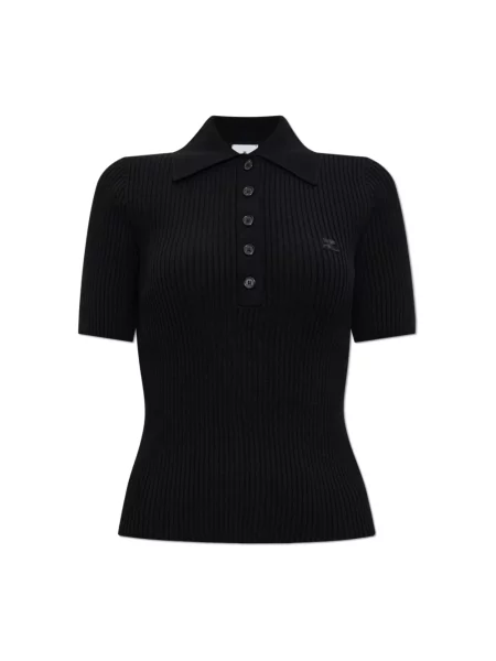 Koszulka polo Courreges pikowana czarna