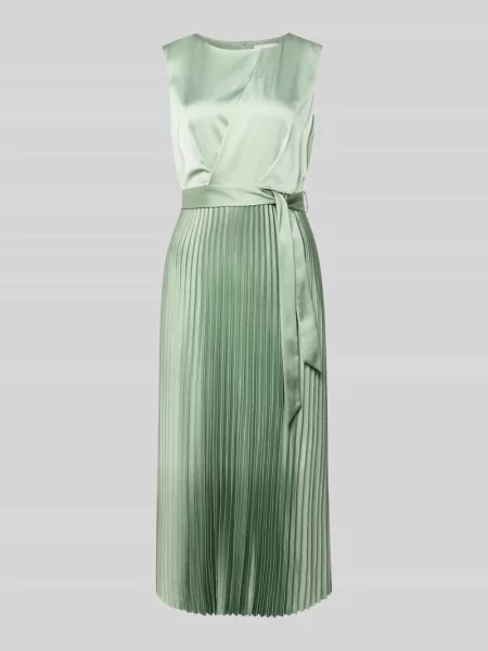 Sukienka midi z plisami i wiązanym paskiem Comma