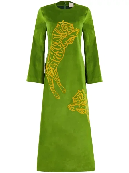Rochie Paula cu broderie de catifea de costum verde