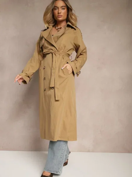 Palton deschis lung tip trench cu și Dennime maro