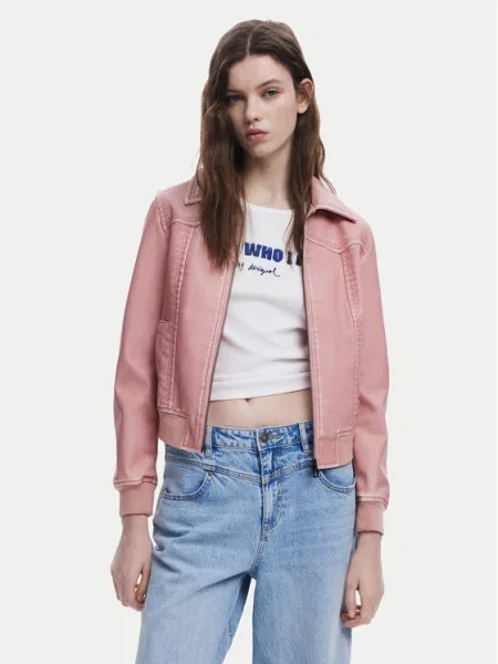 Desigual Geacă din imitație de piele roz