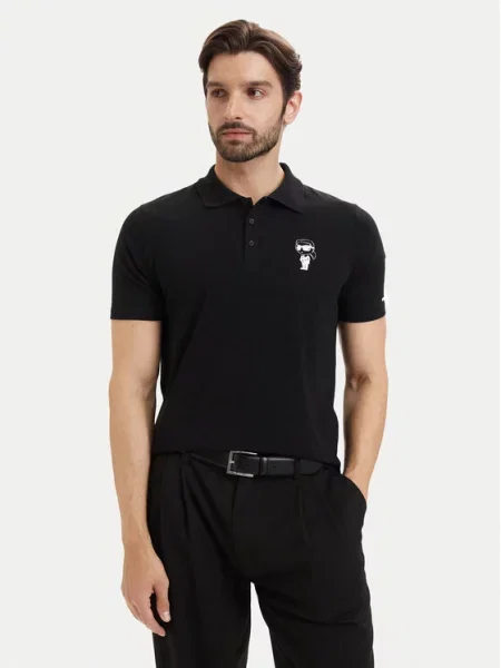 Karl Lagerfeld polo majica za muškarce od pamuka s elastanom crna