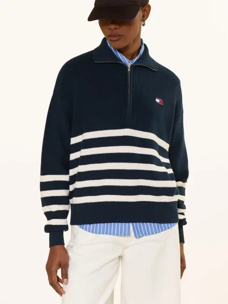 Tommy Jeans Svetr marine modrá bílá