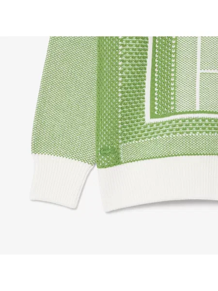 Lacoste Sweter Z Okrągłym Dekoltem Ze Wzorem Classic Fit zielony