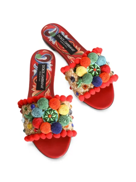 Papuci de casă Dolce & Gabbana cu pompoane roșu