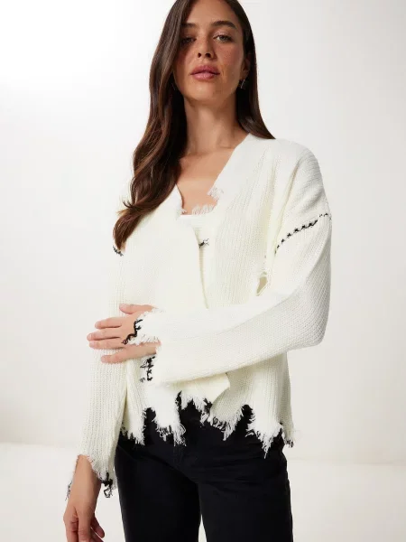 Happiness İstanbul Geacă tricotată alb