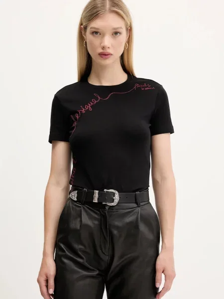 Тениска Desigual T-Shirt With Embroidered Lettering Black XS черно