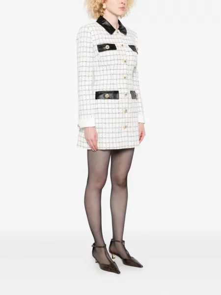 Sukienka mini Self-portrait skórzana w kratkę garniturowa