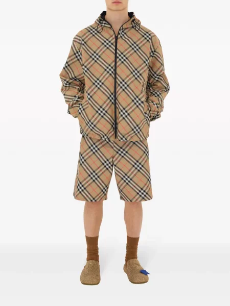 Jakna Burberry karirana s kapuljačom smeđa