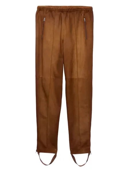 Pantaloni Prada din piele de căprioară maro