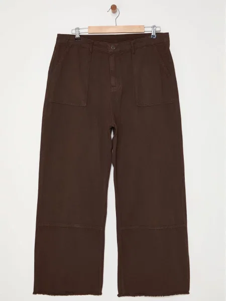 Trendyol Curve Brown High Waist Wide Leg Plus Size Jeans maro