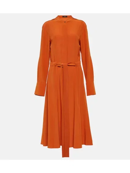 Rochie midi Joseph de mătase până la genunchi de costum maro