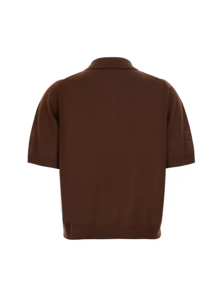 Koszulka polo Semicouture wełniana z wzorem argyle brązowa