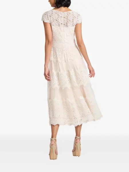 Костюм рокля Tadashi Shoji с дантела етажиран бяло