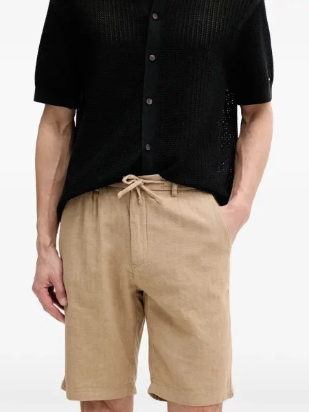 Pantaloni scurți Lindbergh cu model herringbone cu cordon maro