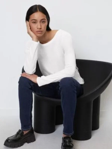 Bluzka z długim rękawem z bawełny z detalem z logo Marc O'polo biała