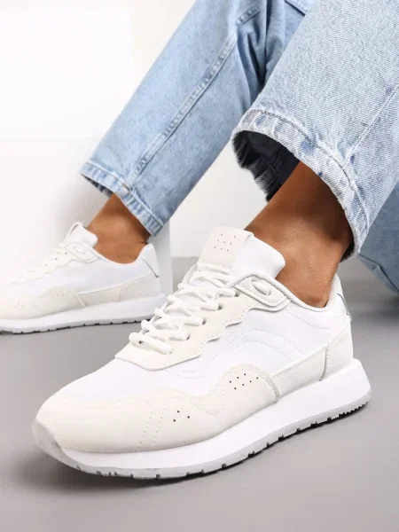 Sneakers Albi Decorați cu Inserții din Imitație de Piele Fayela alb