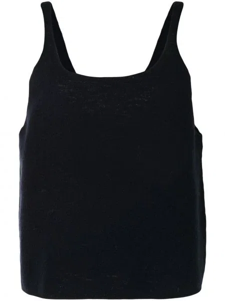 Top Tibi wełniany z dekoltem w kształcie litery U niebieski