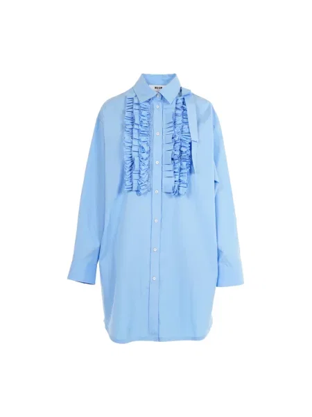 Sukienka koszulowa Msgm z falbankami niebieska