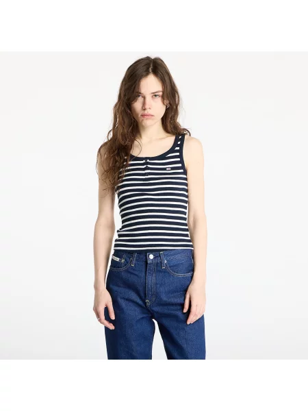 Tommy Jeans Slim Button Tank Blue XS niebieskie