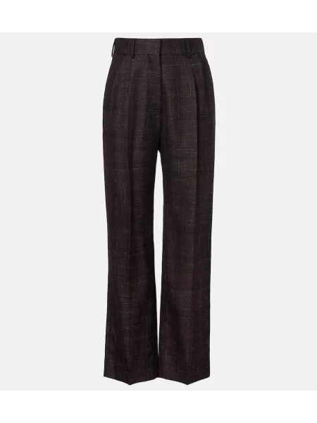 Vlnené kockované nohavice Blazé Milano so širokými nohavicami hnedá