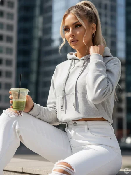 Bluza z kapturem TRENDHOOD jasnoszara Dstreet