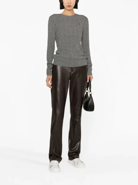 Kardigan Polo Ralph Lauren o krotszym kroju zwężany w jodełkę szary