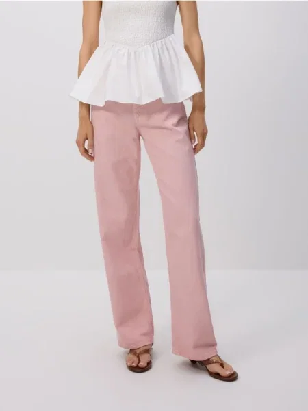 Reserved Jeansy wide leg różowy