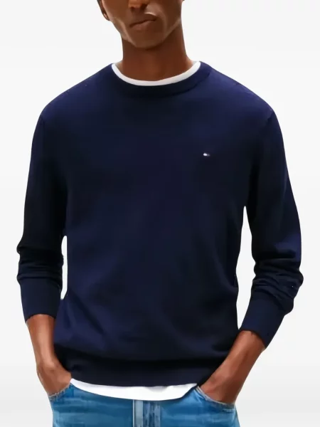 Pulover Tommy Hilfiger cu broderie cu decolteu în V albastru