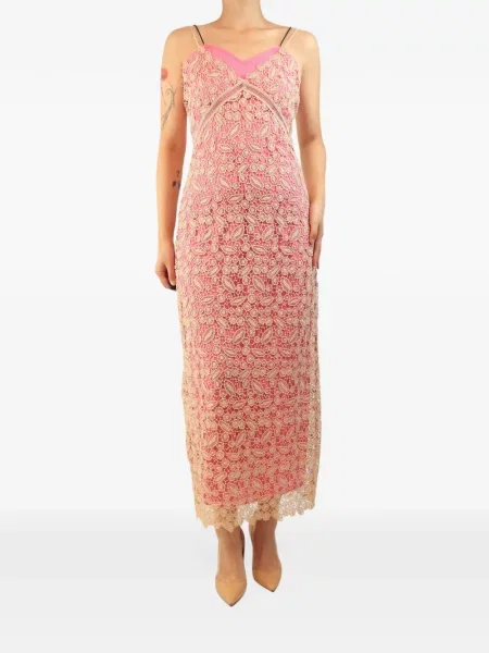 Rochie maxi Self-portrait cu broderie din dantelă roz