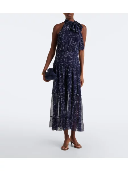 Rochie midi Rixo cu buline cu legături albastru
