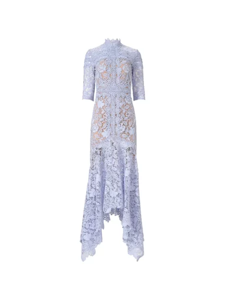 Rochie de dantelă Costarellos asimetric din dantelă de costum violet